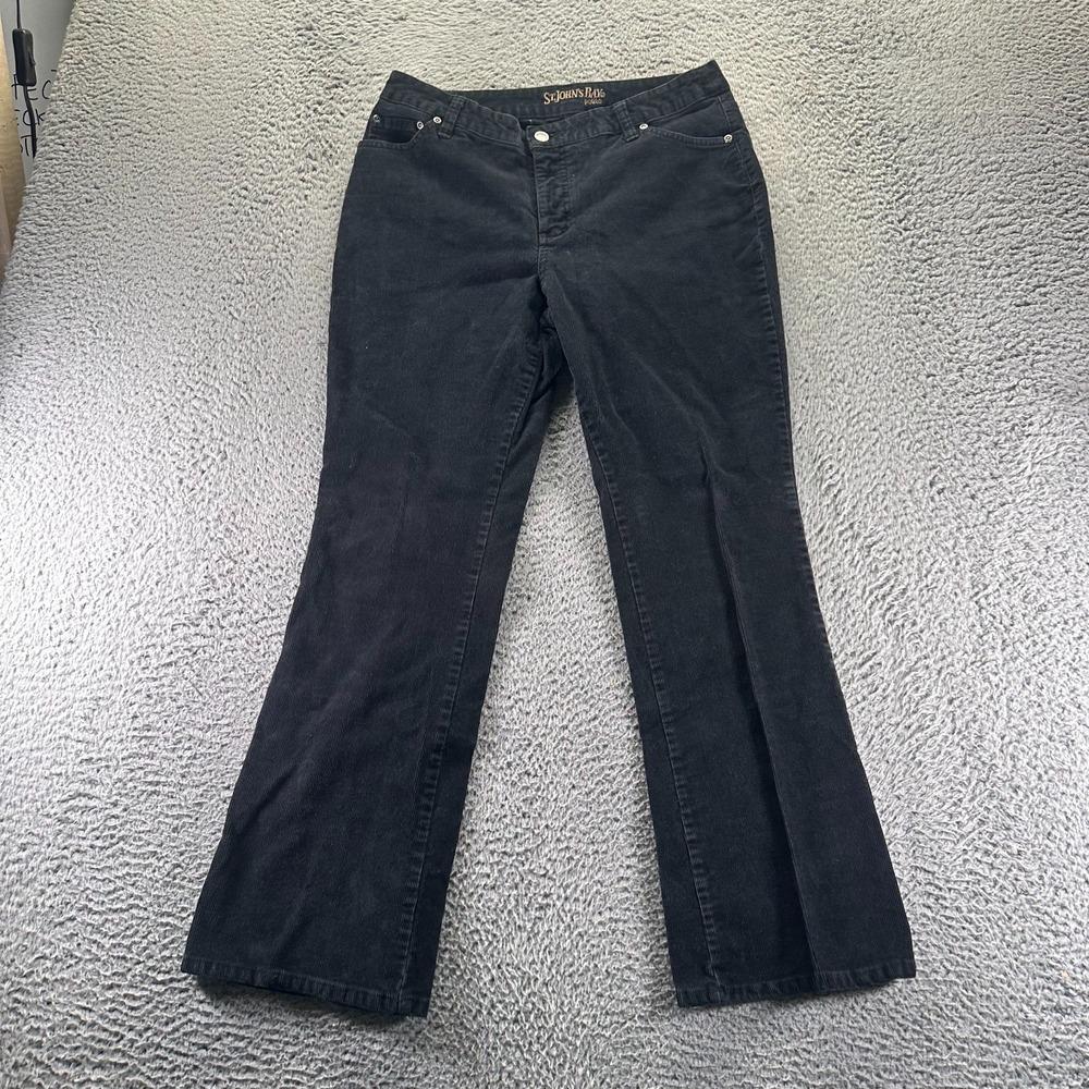 St. John's Bay Pant Women 12P Black Cotton Corduroy Chino Bootcut Stretch Preppy